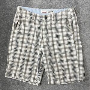 American Eagle Shorts Mens 33 Cream Beige Plaid Longboard Casual 10.5" Inseam
